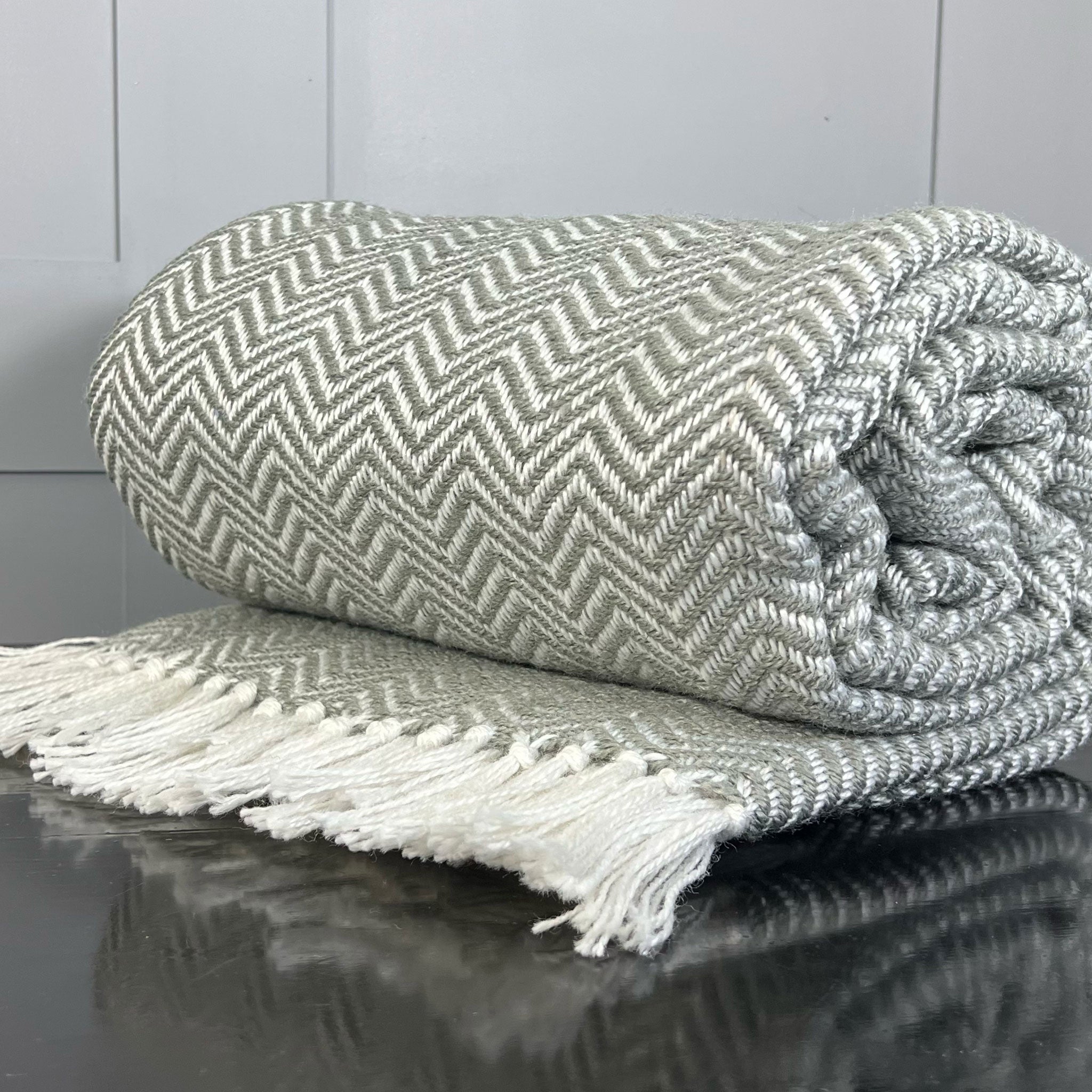 Eco Recycled Blanket Slate Grey Herringbone
