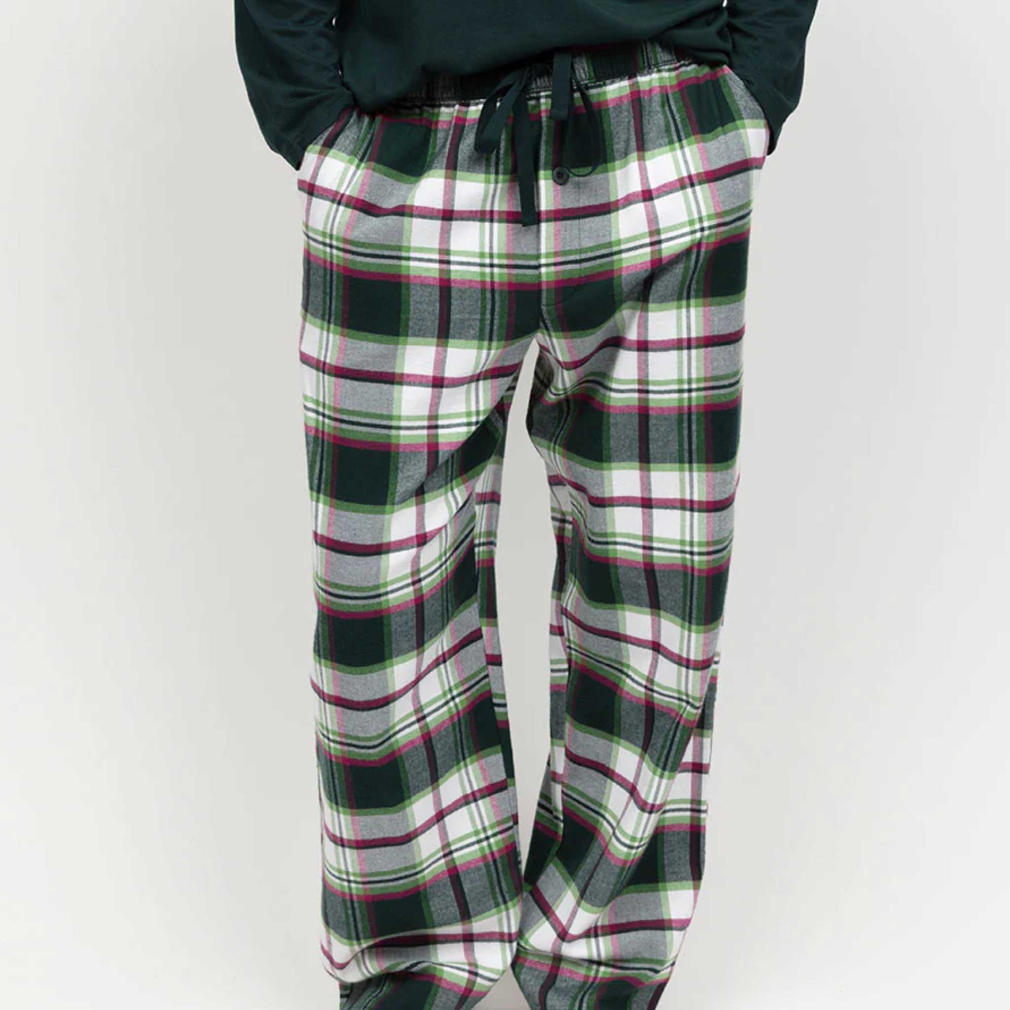 Mens Green Checked Pyjama Bottoms & Jersey T-Shirt Set