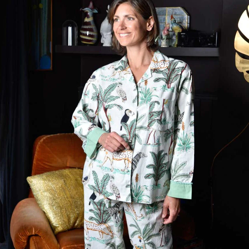 Cream Safari Print Long Pyjamas