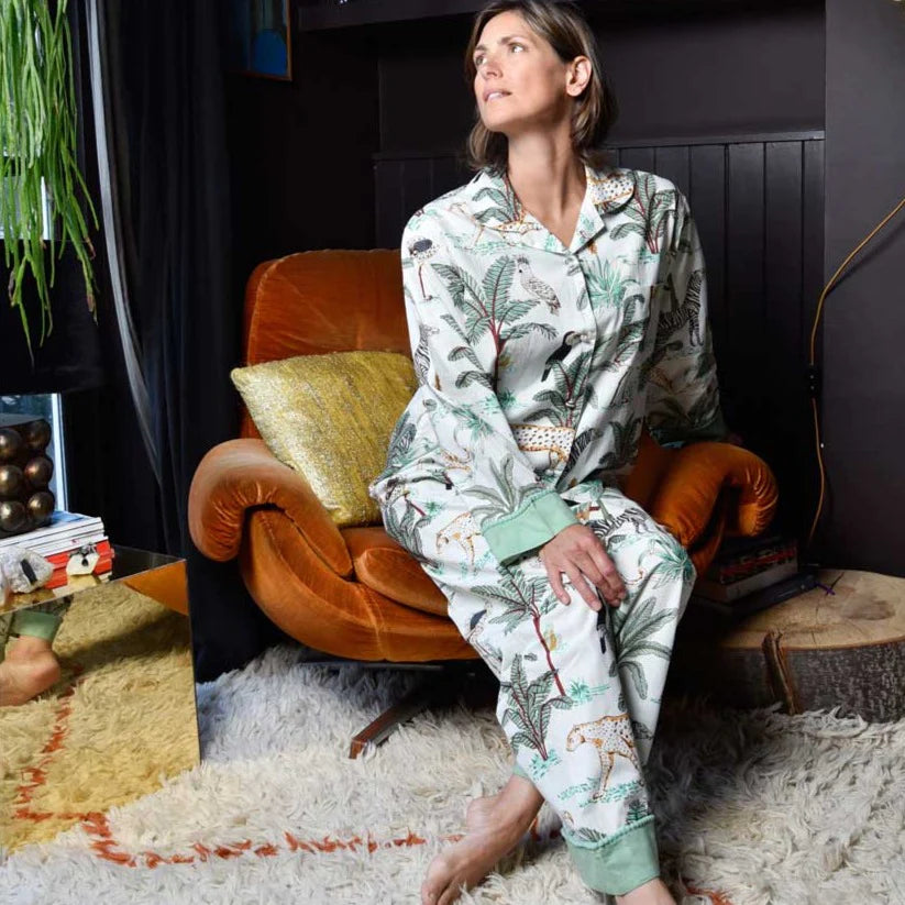 Cream Safari Print Long Pyjamas