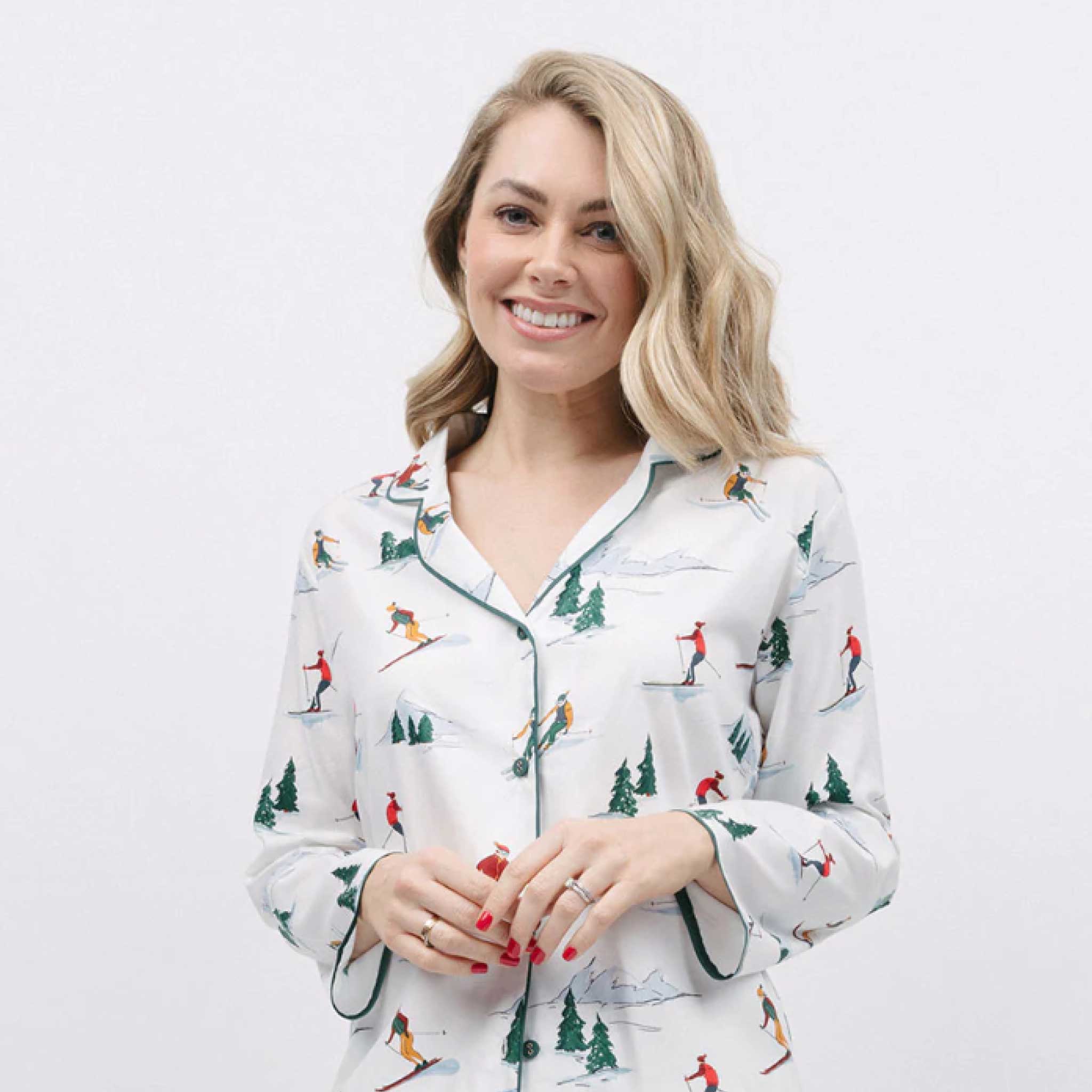White Ski Print Pyjamas Set
