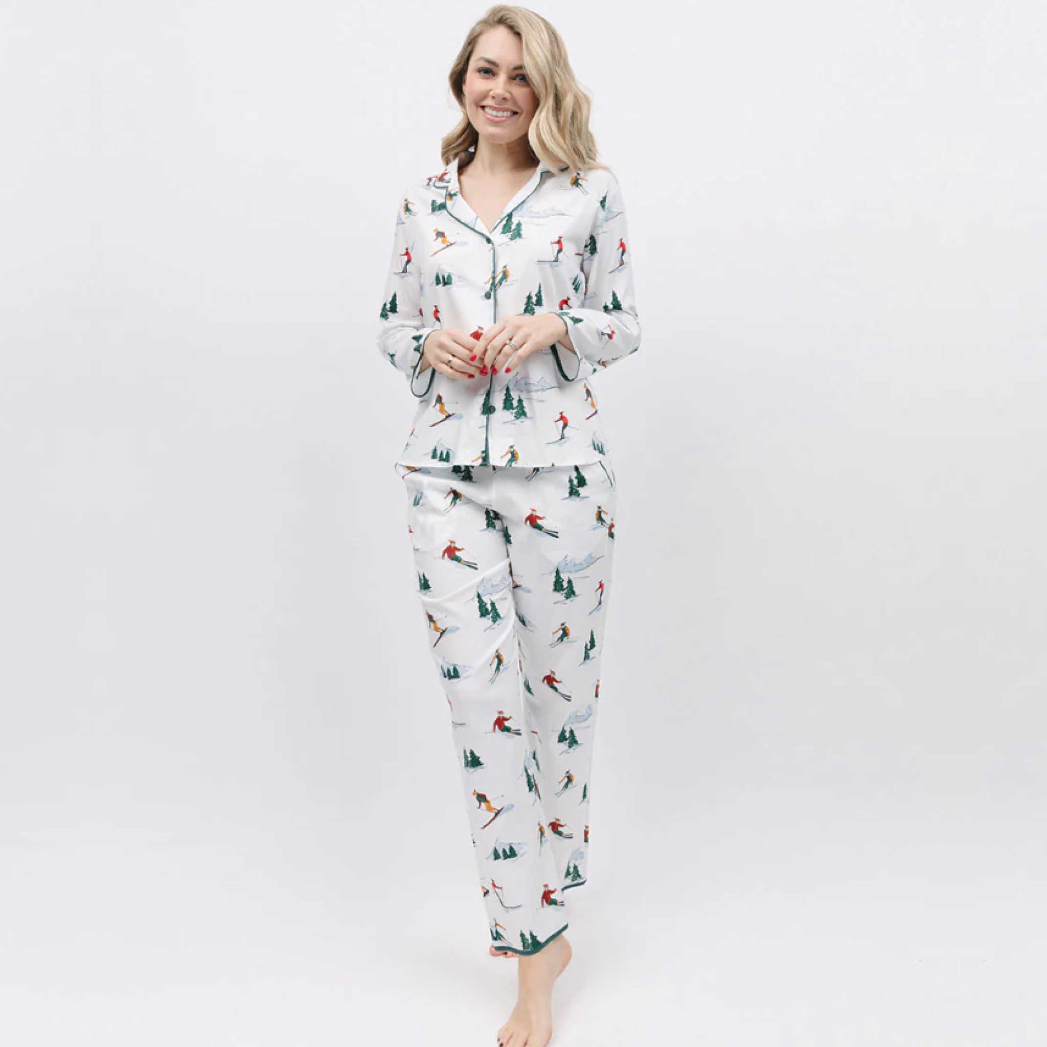 White Ski Print Pyjamas Set