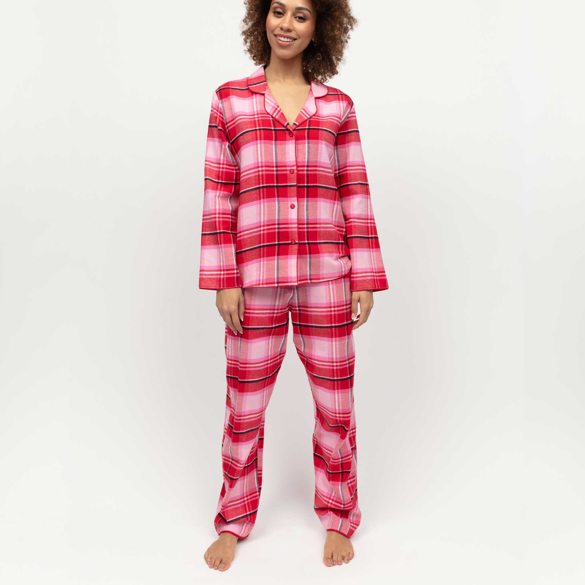 Noelle Womens Brushed Red Check Pyjama Set